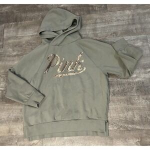 Victoria's Secret Pink Women's Hoodie Sweatshirt Spell Out Gold‎ Logo Sequin Med